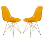 Cresco Kunststoff-Esszimmerstuhl mit Seitenlehne und Eiffel-Gestell in Gold, 2er-Set von LeisureMod