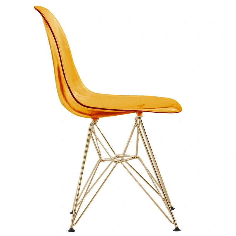 Cresco Kunststoff-Esszimmerstuhl mit Seitenlehne und Eiffel-Gestell in Gold, 2er-Set von LeisureMod