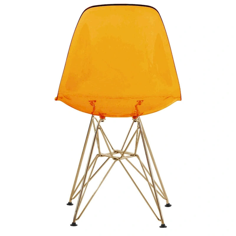 Cresco Kunststoff-Esszimmerstuhl mit Seitenlehne und Eiffel-Gestell in Gold, 2er-Set von LeisureMod