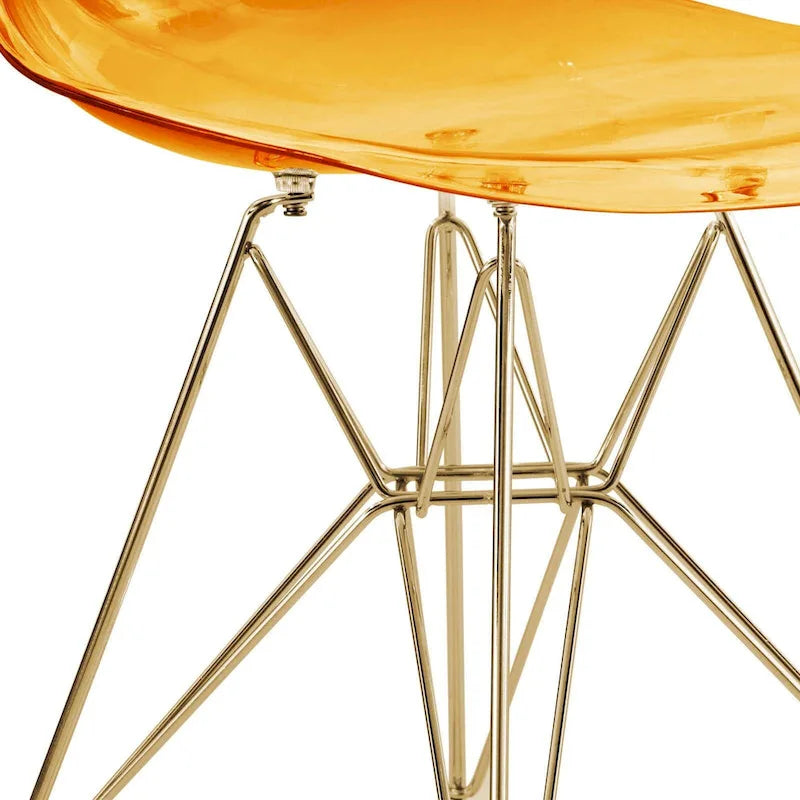 Cresco Kunststoff-Esszimmerstuhl mit Seitenlehne und Eiffel-Gestell in Gold, 2er-Set von LeisureMod