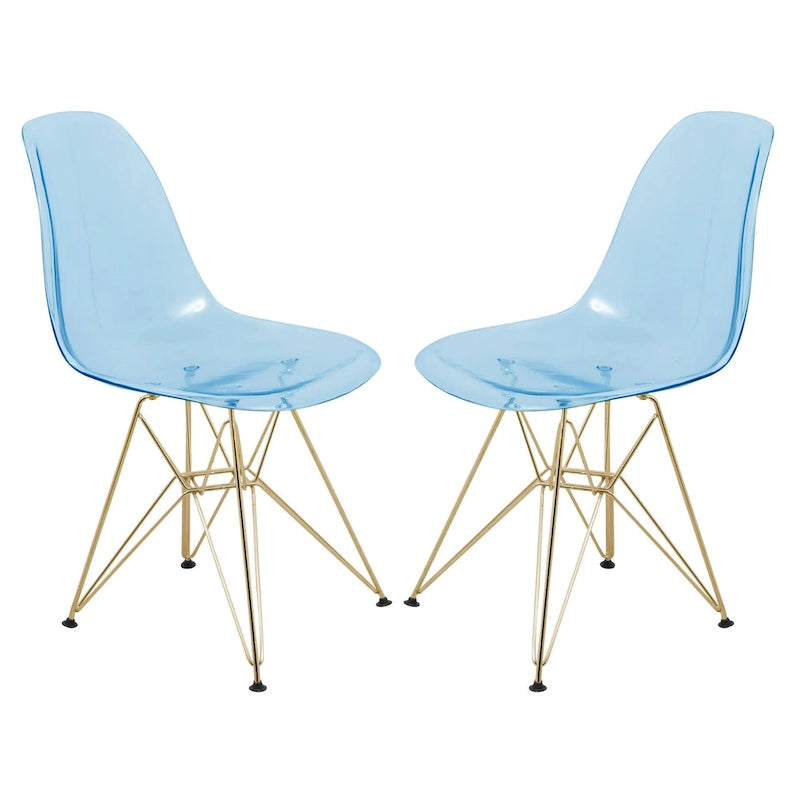 Cresco Kunststoff-Esszimmerstuhl mit Seitenlehne und Eiffel-Gestell in Gold, 2er-Set von LeisureMod