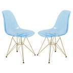 Cresco Kunststoff-Esszimmerstuhl mit Seitenlehne und Eiffel-Gestell in Gold, 2er-Set von LeisureMod
