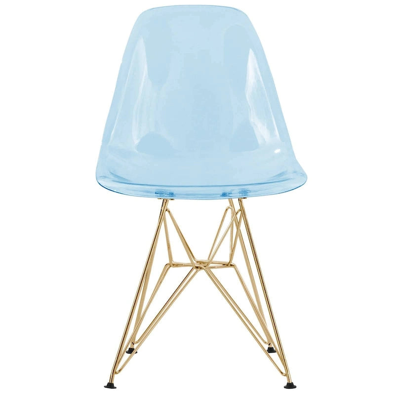 Cresco Kunststoff-Esszimmerstuhl mit Seitenlehne und Eiffel-Gestell in Gold, 2er-Set von LeisureMod