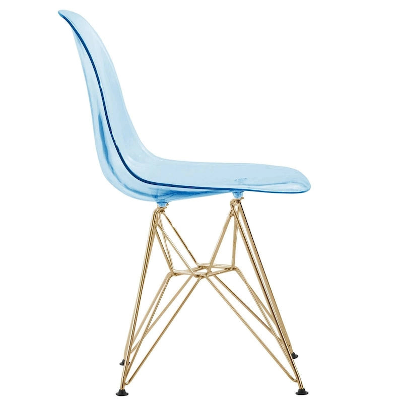 Cresco Kunststoff-Esszimmerstuhl mit Seitenlehne und Eiffel-Gestell in Gold, 2er-Set von LeisureMod