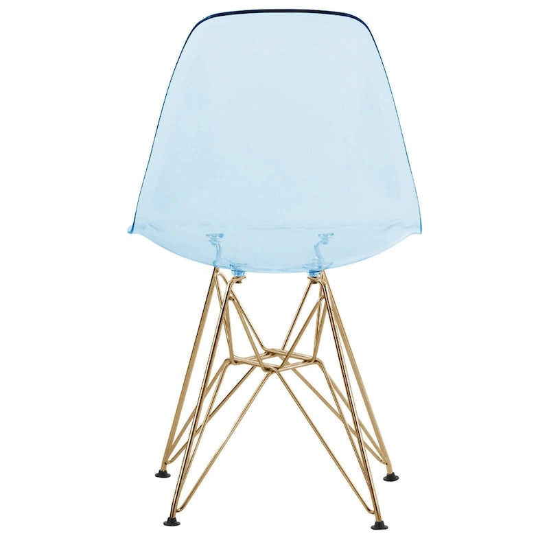 Cresco Kunststoff-Esszimmerstuhl mit Seitenlehne und Eiffel-Gestell in Gold, 2er-Set von LeisureMod