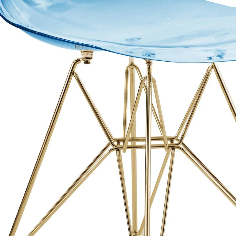 Cresco Kunststoff-Esszimmerstuhl mit Seitenlehne und Eiffel-Gestell in Gold, 2er-Set von LeisureMod