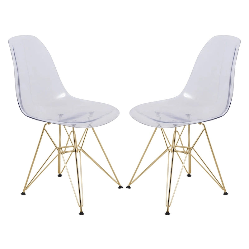 Cresco Kunststoff-Esszimmerstuhl mit Seitenlehne und Eiffel-Gestell in Gold, 2er-Set von LeisureMod