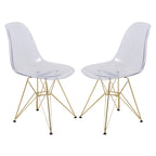 Cresco Kunststoff-Esszimmerstuhl mit Seitenlehne und Eiffel-Gestell in Gold, 2er-Set von LeisureMod