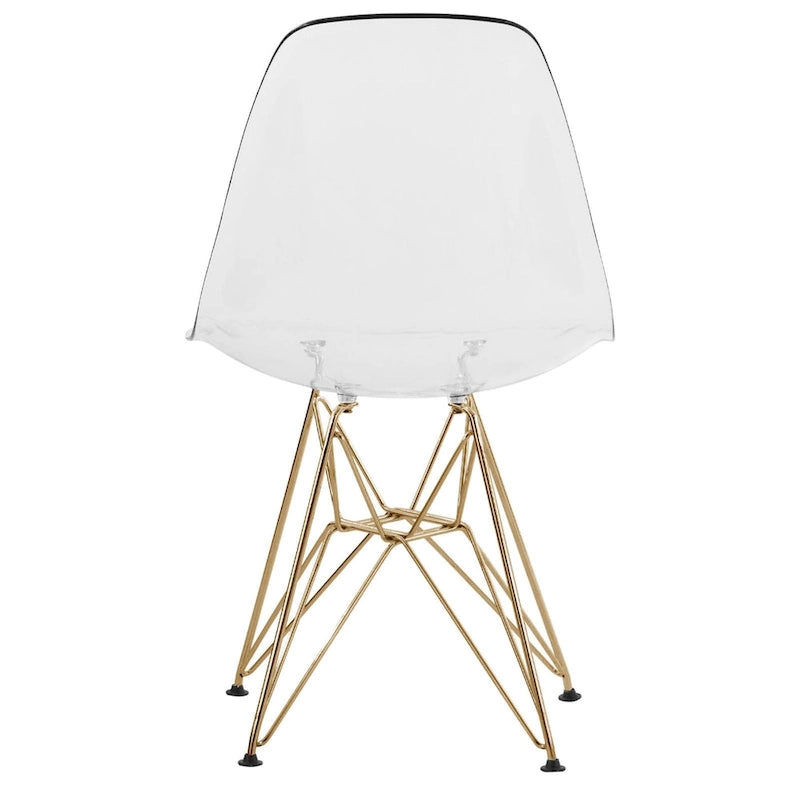 Cresco Kunststoff-Esszimmerstuhl mit Seitenlehne und Eiffel-Gestell in Gold, 2er-Set von LeisureMod