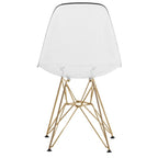 Cresco Kunststoff-Esszimmerstuhl mit Seitenlehne und Eiffel-Gestell in Gold, 2er-Set von LeisureMod