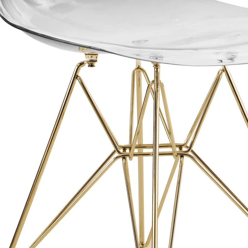 Cresco Kunststoff-Esszimmerstuhl mit Seitenlehne und Eiffel-Gestell in Gold, 2er-Set von LeisureMod