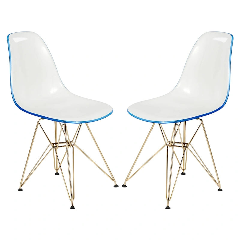 Cresco Kunststoff-Esszimmerstuhl mit Seitenlehne und Eiffel-Gestell in Gold, 2er-Set von LeisureMod