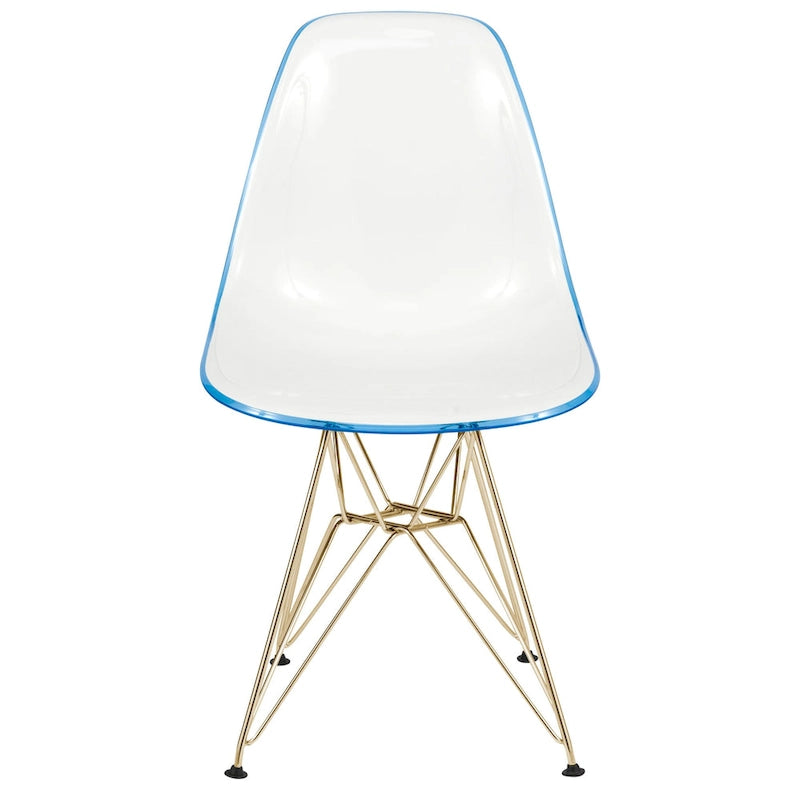Cresco Kunststoff-Esszimmerstuhl mit Seitenlehne und Eiffel-Gestell in Gold, 2er-Set von LeisureMod