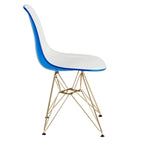Cresco Kunststoff-Esszimmerstuhl mit Seitenlehne und Eiffel-Gestell in Gold, 2er-Set von LeisureMod