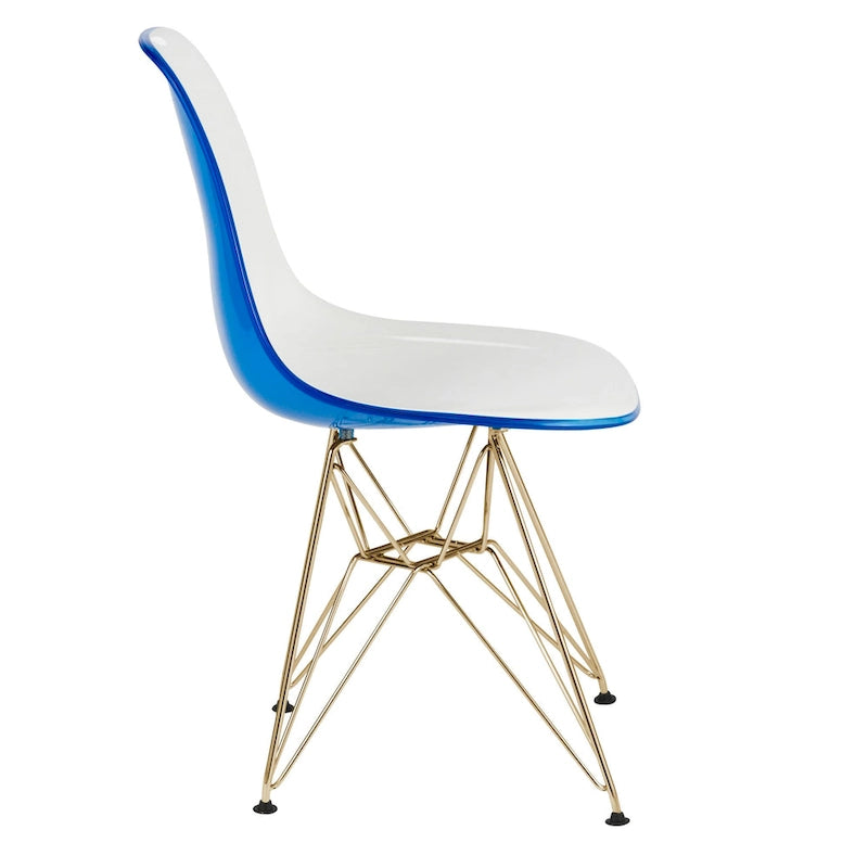 Cresco Kunststoff-Esszimmerstuhl mit Seitenlehne und Eiffel-Gestell in Gold, 2er-Set von LeisureMod
