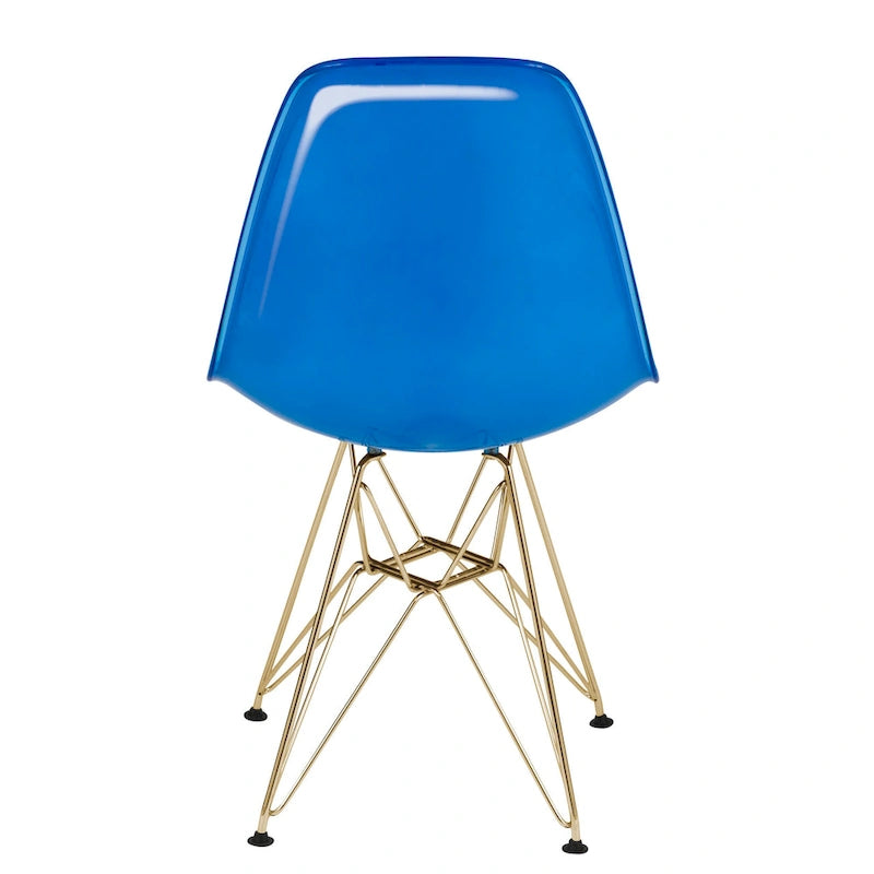 Cresco Kunststoff-Esszimmerstuhl mit Seitenlehne und Eiffel-Gestell in Gold, 2er-Set von LeisureMod