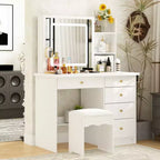 Famapy Vanity Table Set With Lighted Mirror and Charging Station