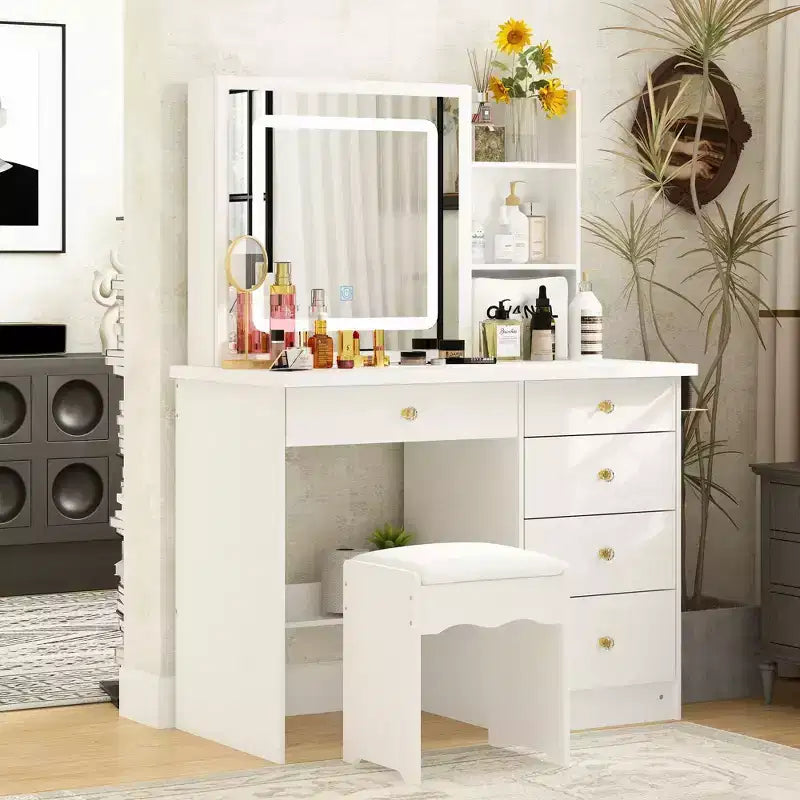 Famapy Vanity Table Set With Lighted Mirror and Charging Station