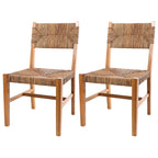 Teak Wood Handmade Accent Chair with Woven Banana Leaf Seat - Set of 2 Light Brown - Roche River Decor - 23W x 19L x 34H
