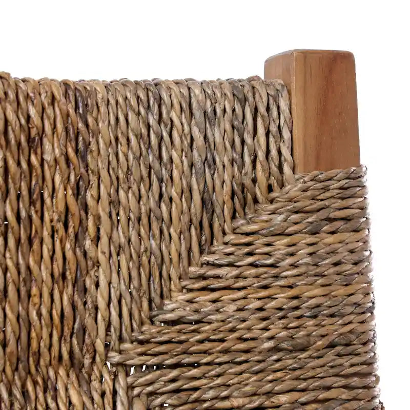 Handgefertigter Akzentsessel aus Teakholz mit Sitzfläche aus geflochtenen Bananenblättern, 2er-Set, hellbraun – Roche River Decor – 23 W x 19 L x 34 H