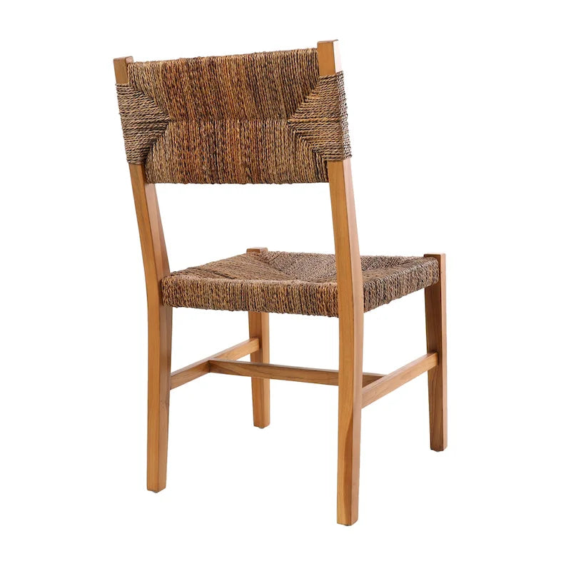 Handgefertigter Akzentsessel aus Teakholz mit Sitzfläche aus geflochtenen Bananenblättern, 2er-Set, hellbraun – Roche River Decor – 23 W x 19 L x 34 H