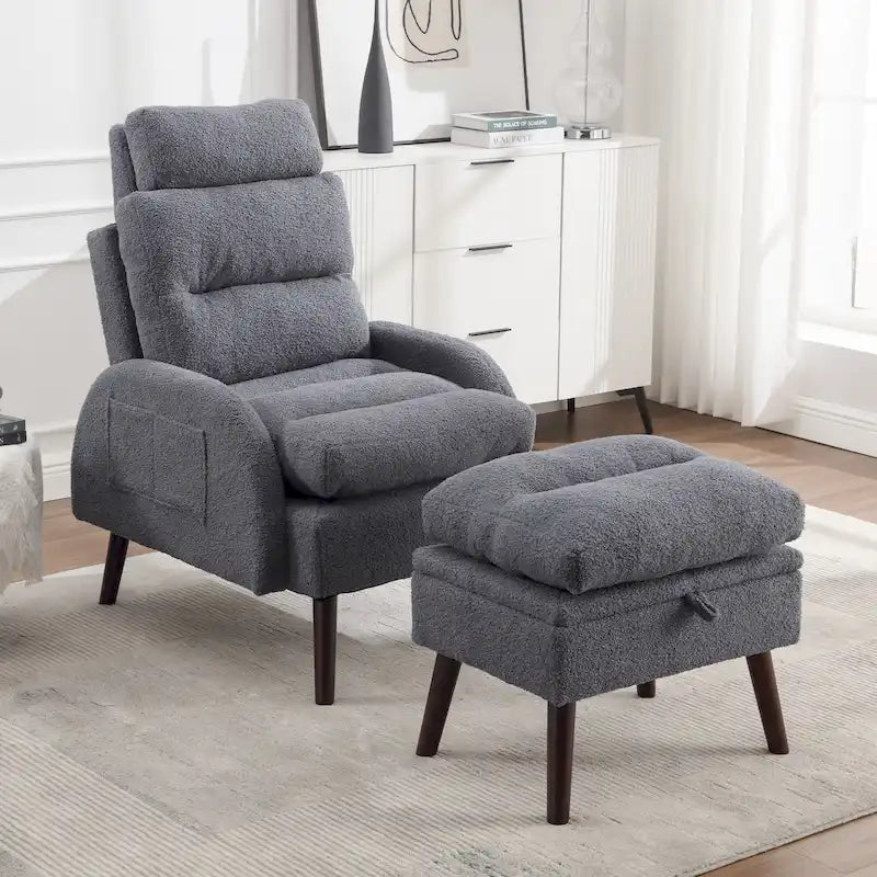 Sillón decorativo tipo lounge HOMYKA con respaldo ajustable y otomana de almacenamiento