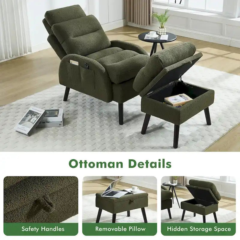 Sillón decorativo tipo lounge HOMYKA con respaldo ajustable y otomana de almacenamiento