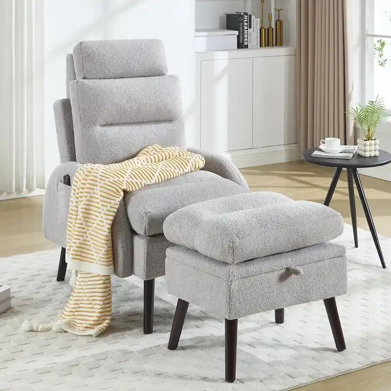 Sillón decorativo tipo lounge HOMYKA con respaldo ajustable y otomana de almacenamiento