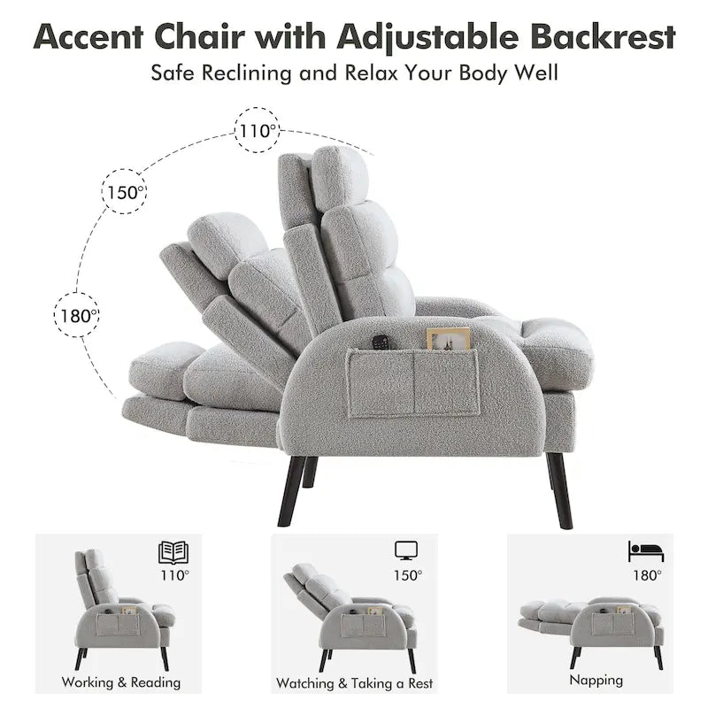 Sillón decorativo tipo lounge HOMYKA con respaldo ajustable y otomana de almacenamiento