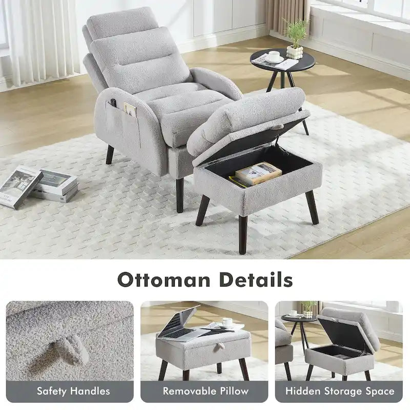 Sillón decorativo tipo lounge HOMYKA con respaldo ajustable y otomana de almacenamiento