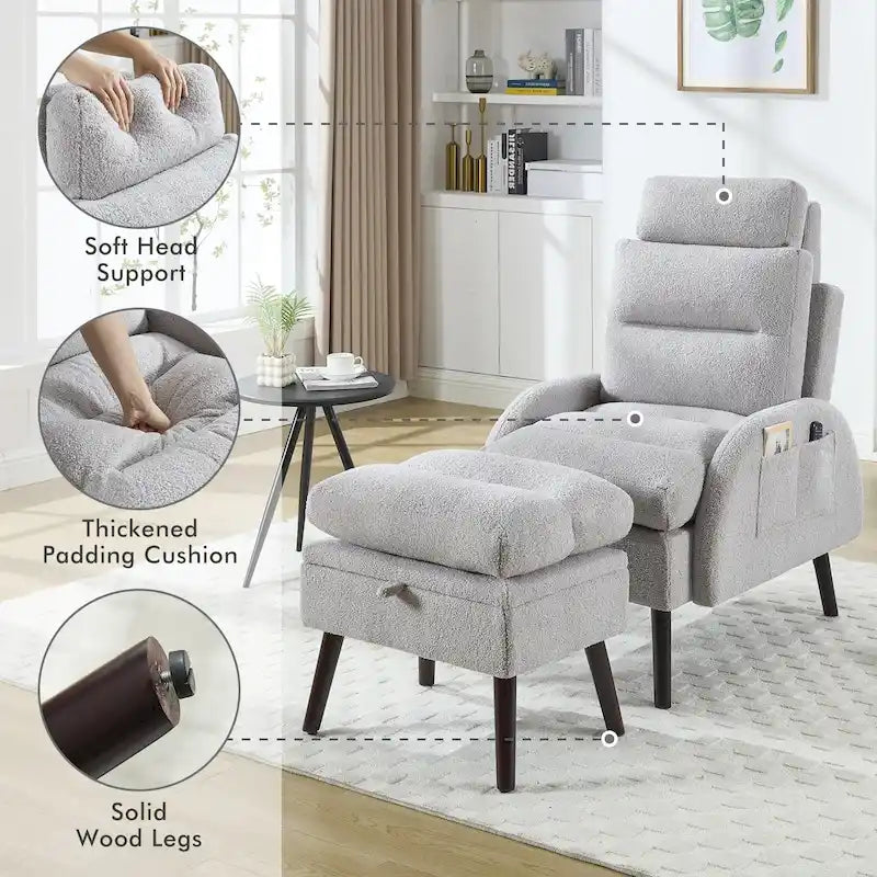 Sillón decorativo tipo lounge HOMYKA con respaldo ajustable y otomana de almacenamiento