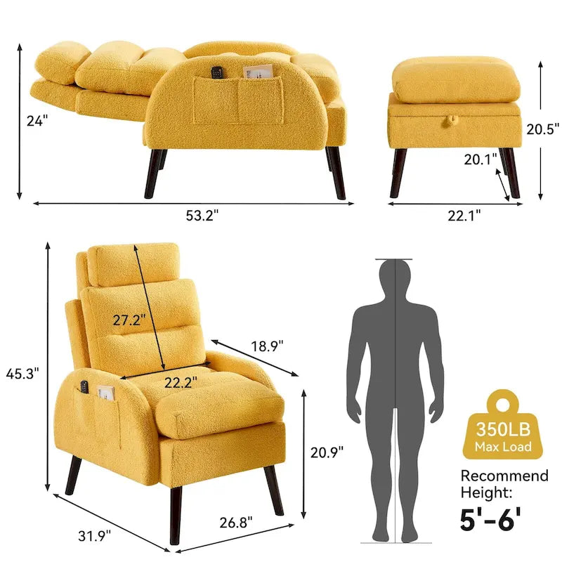 Sillón decorativo tipo lounge HOMYKA con respaldo ajustable y otomana de almacenamiento