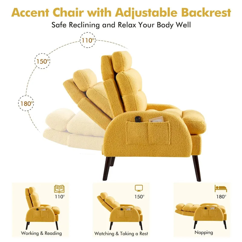 Sillón decorativo tipo lounge HOMYKA con respaldo ajustable y otomana de almacenamiento