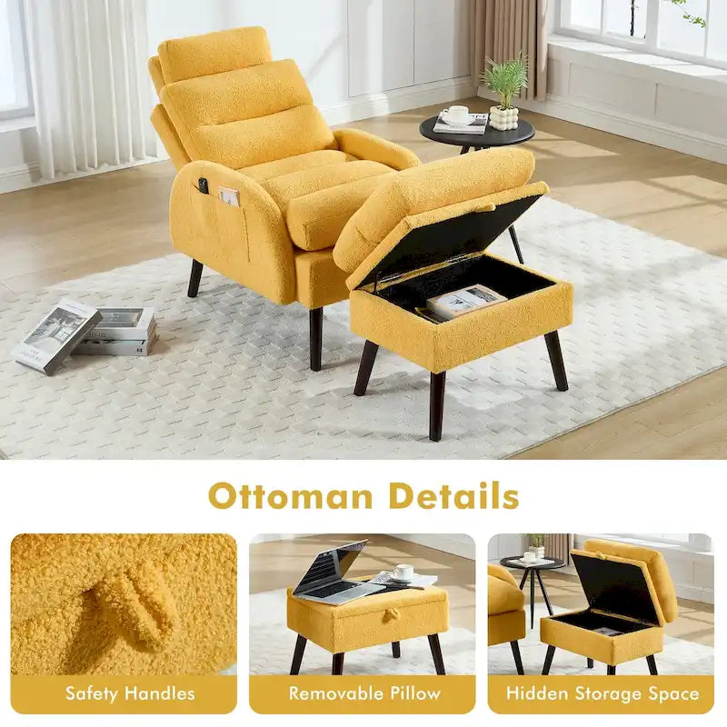 Sillón decorativo tipo lounge HOMYKA con respaldo ajustable y otomana de almacenamiento