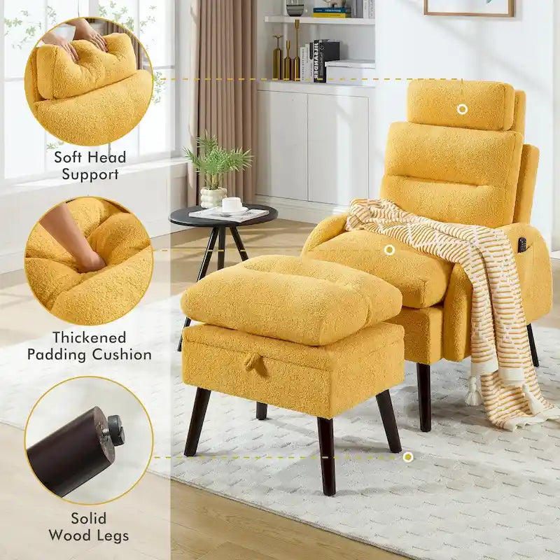 Sillón decorativo tipo lounge HOMYKA con respaldo ajustable y otomana de almacenamiento