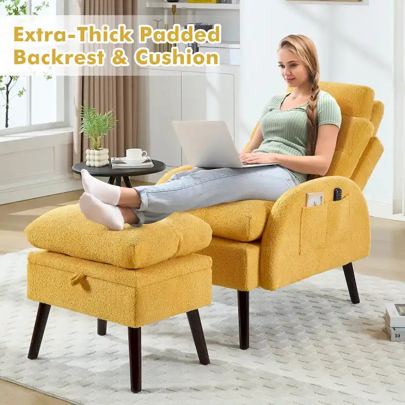 Sillón decorativo tipo lounge HOMYKA con respaldo ajustable y otomana de almacenamiento