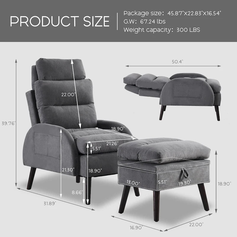 Sillón decorativo tipo lounge HOMYKA con respaldo ajustable y otomana de almacenamiento
