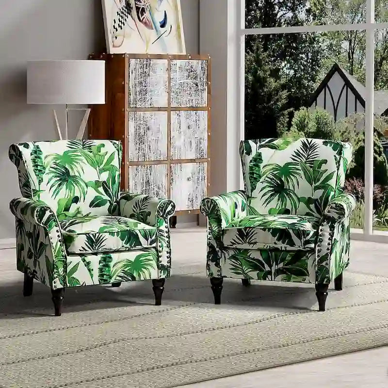 Juego de 2 sillones decorativos tradicionales Nyctelius de poliéster, con estampado y ribete de tachuelas, de HULALA HOME