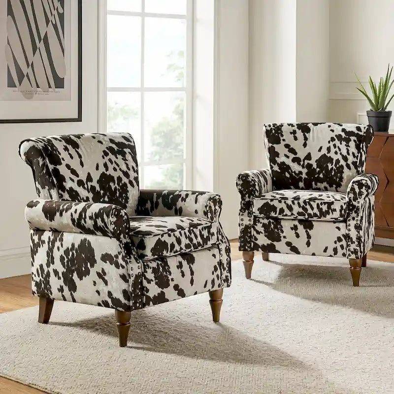 Juego de 2 sillones decorativos tradicionales Nyctelius de poliéster, con estampado y ribete de tachuelas, de HULALA HOME