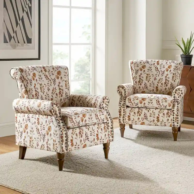 Juego de 2 sillones decorativos tradicionales Nyctelius de poliéster, con estampado y ribete de tachuelas, de HULALA HOME