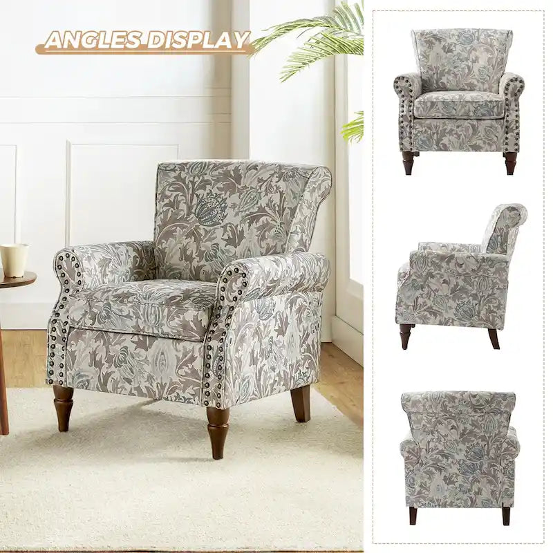 Nyctelius Traditional Polyester Accent Arm Chair with Pattern and Nailhead Trim Set of 2 by HULALA HOME