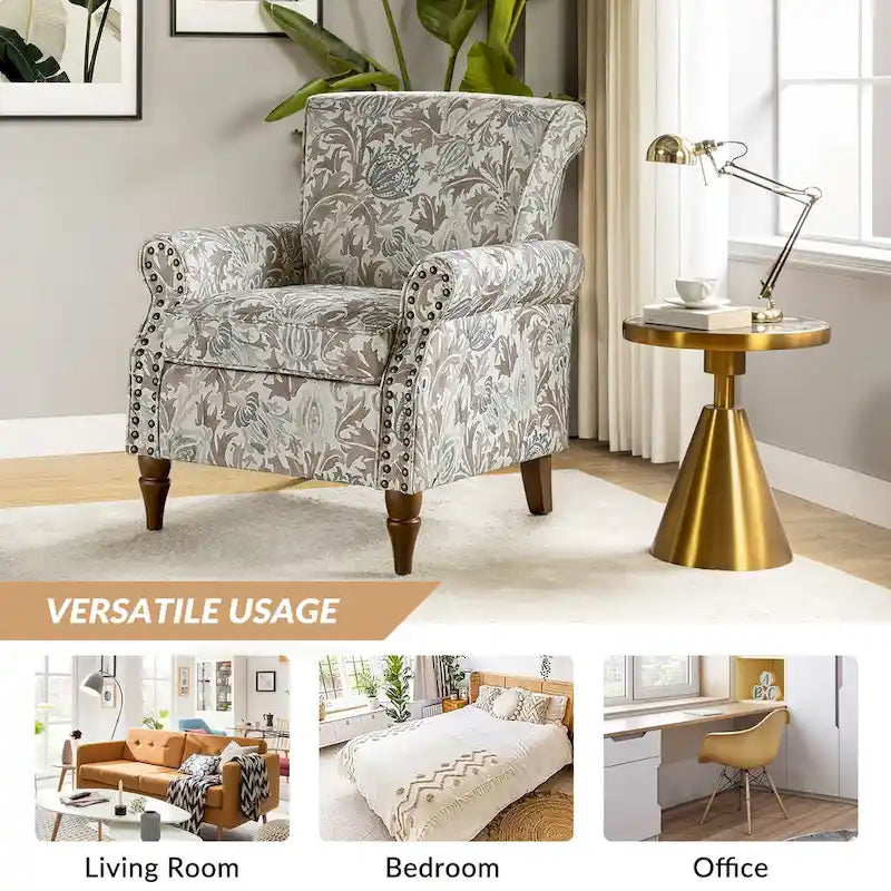 Nyctelius Traditional Polyester Accent Arm Chair with Pattern and Nailhead Trim Set of 2 by HULALA HOME