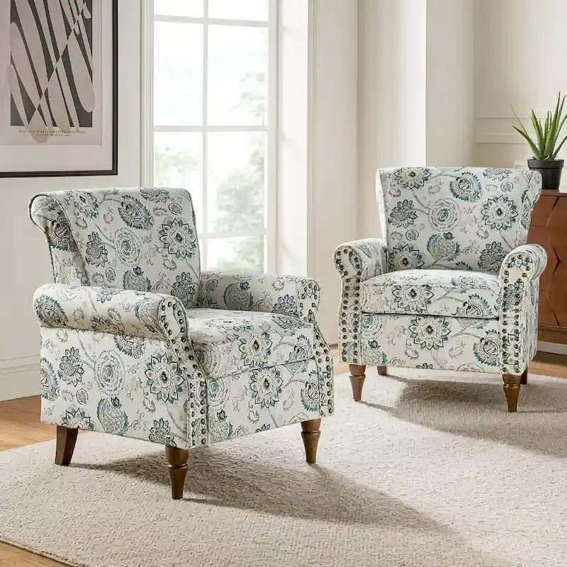 Nyctelius Traditional Polyester Accent Arm Chair with Pattern and Nailhead Trim Set of 2 by HULALA HOME