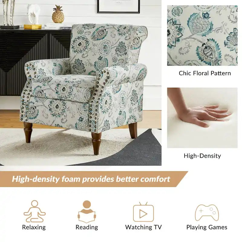 Nyctelius Traditional Polyester Accent Arm Chair with Pattern and Nailhead Trim Set of 2 by HULALA HOME