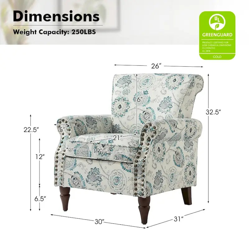 Nyctelius Traditional Polyester Accent Arm Chair with Pattern and Nailhead Trim Set of 2 by HULALA HOME