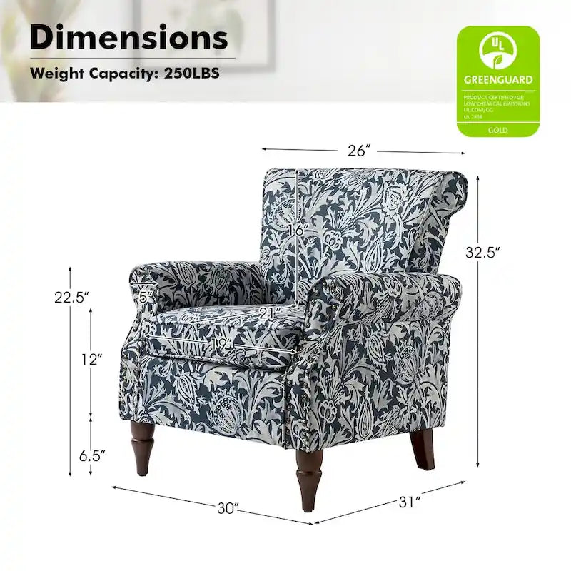 Nyctelius Traditional Polyester Accent Arm Chair with Pattern and Nailhead Trim Set of 2 by HULALA HOME