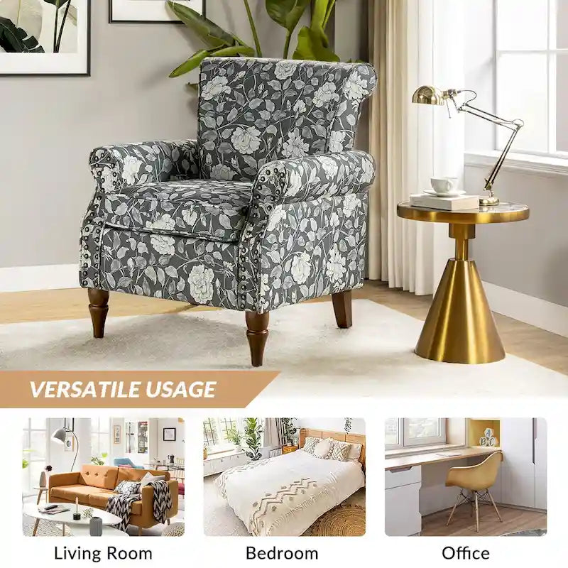 Nyctelius Traditional Polyester Accent Arm Chair with Pattern and Nailhead Trim Set of 2 by HULALA HOME