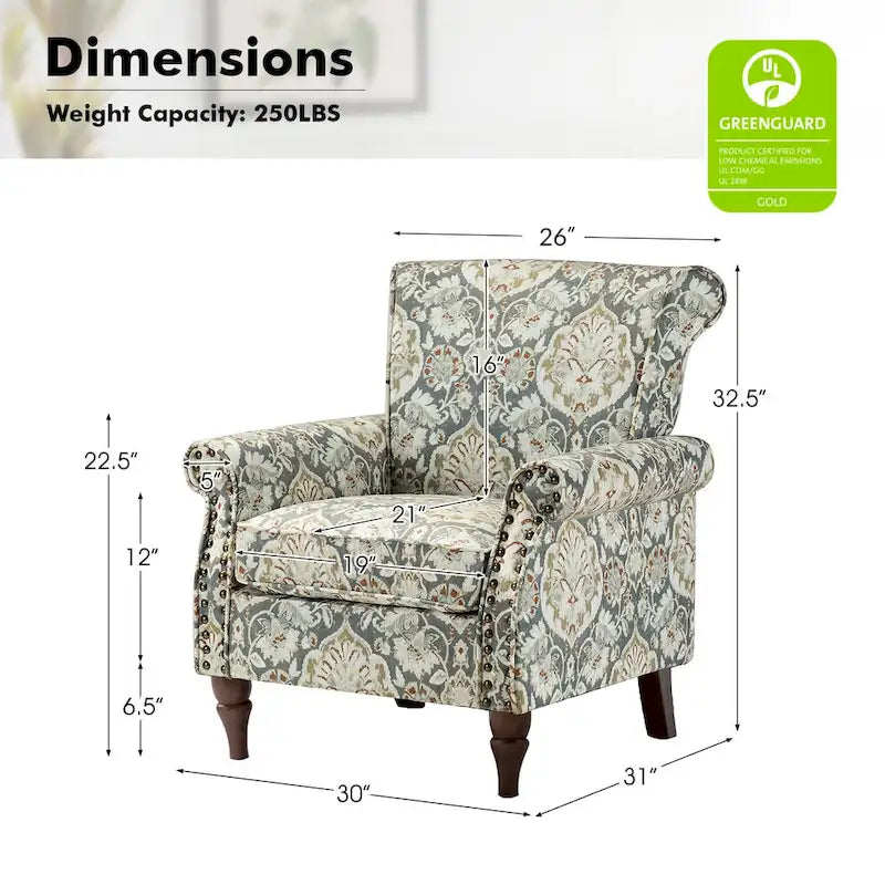 Nyctelius Traditional Polyester Accent Arm Chair with Pattern and Nailhead Trim Set of 2 by HULALA HOME