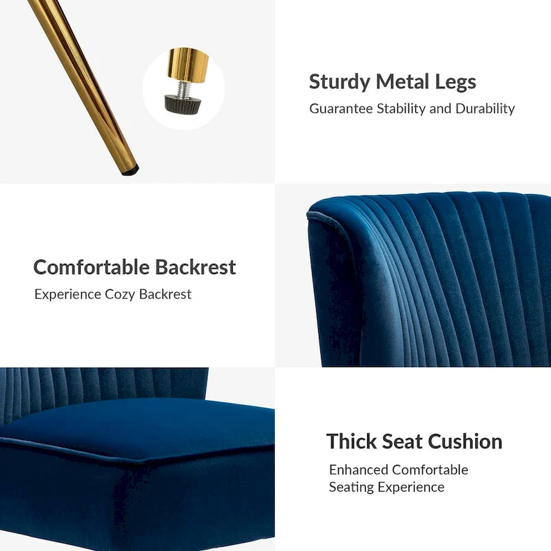 Poltroncina laterale moderna d’accento Monica 22W, imbottita e trapuntata, con gambe dorate, di HULALA HOME