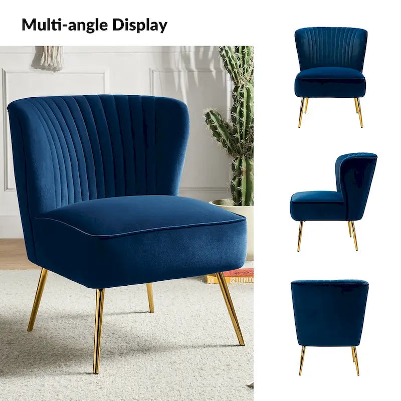 Poltroncina laterale moderna d’accento Monica 22W, imbottita e trapuntata, con gambe dorate, di HULALA HOME